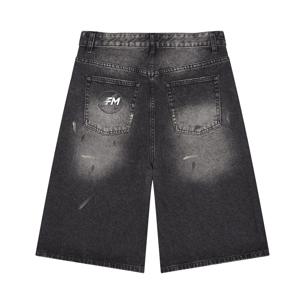 Vintage Wash Wide Leg Denim Shorts