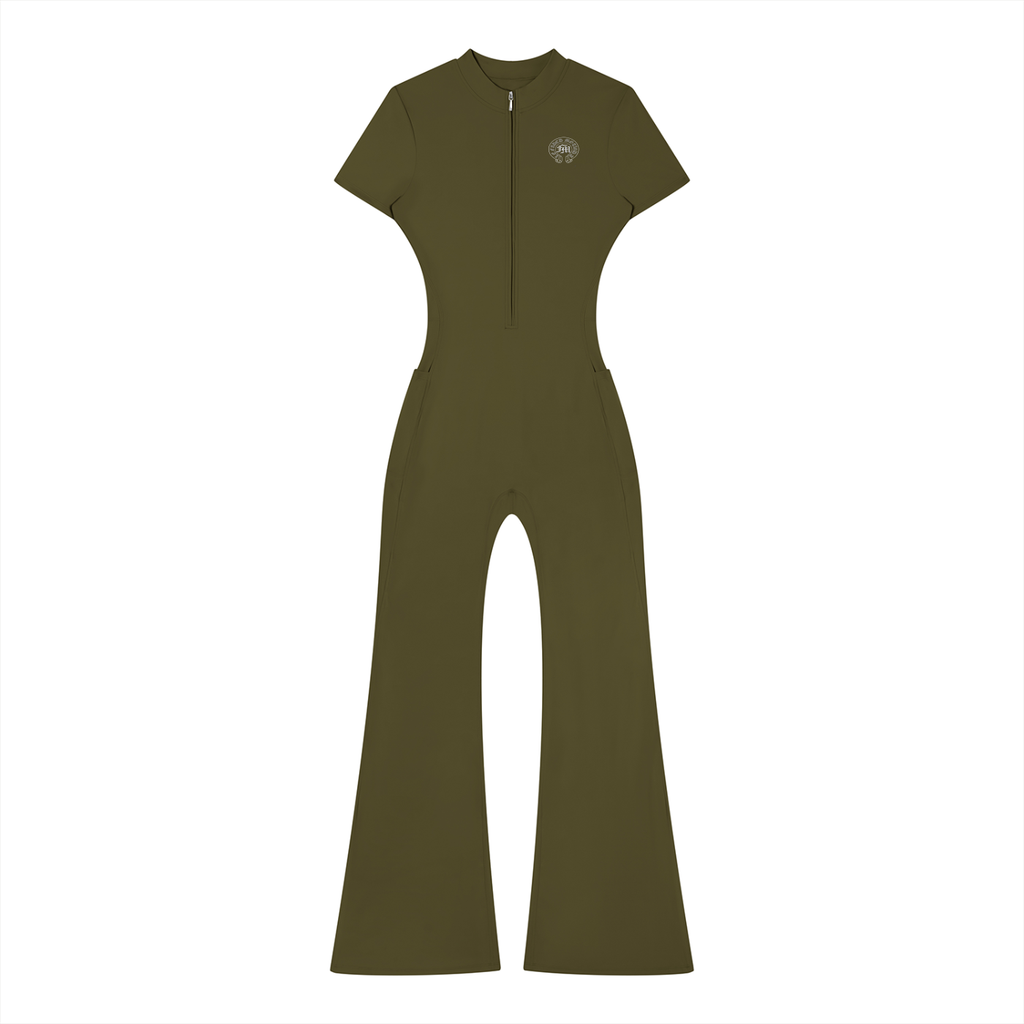 Women’s Tight Flared Leg Quarter-Zip Jumpsuit