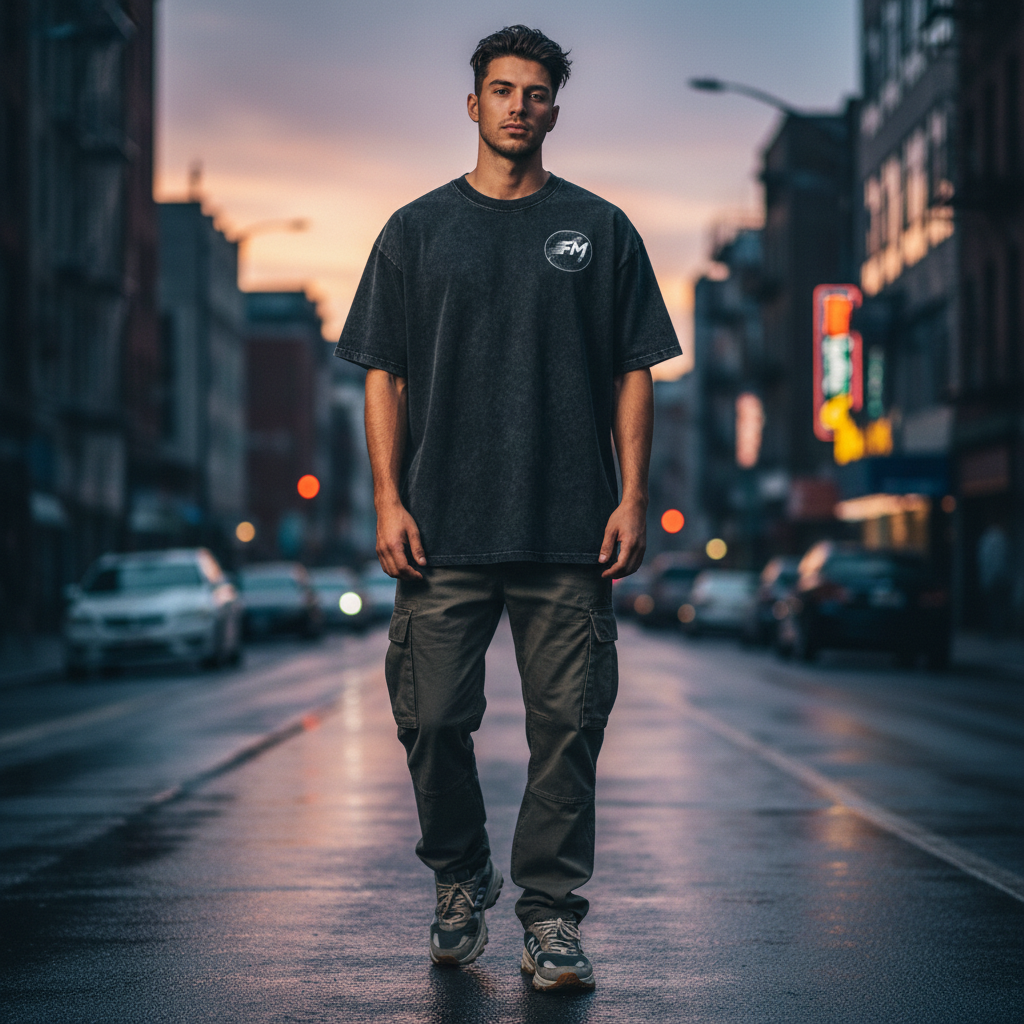 Snow Washed Oversized Tee on Model